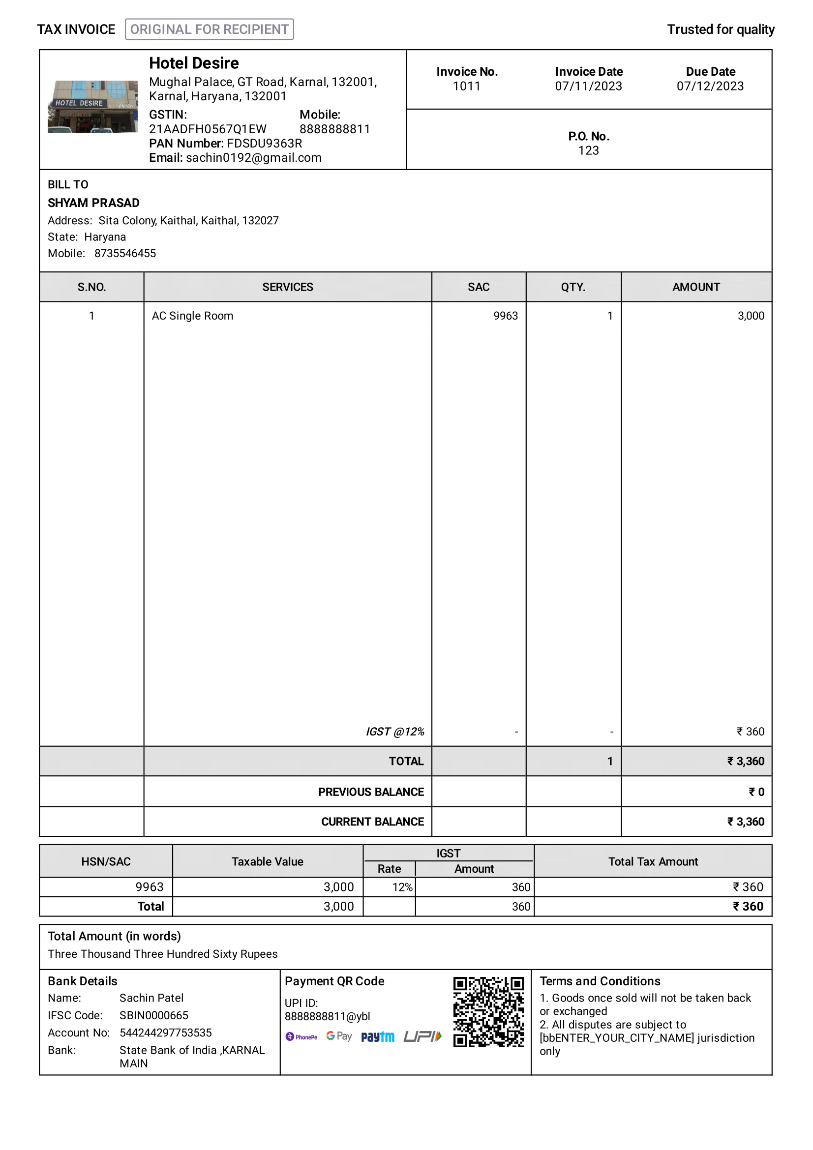 GST Invoice Format Advanced GST (Tally)