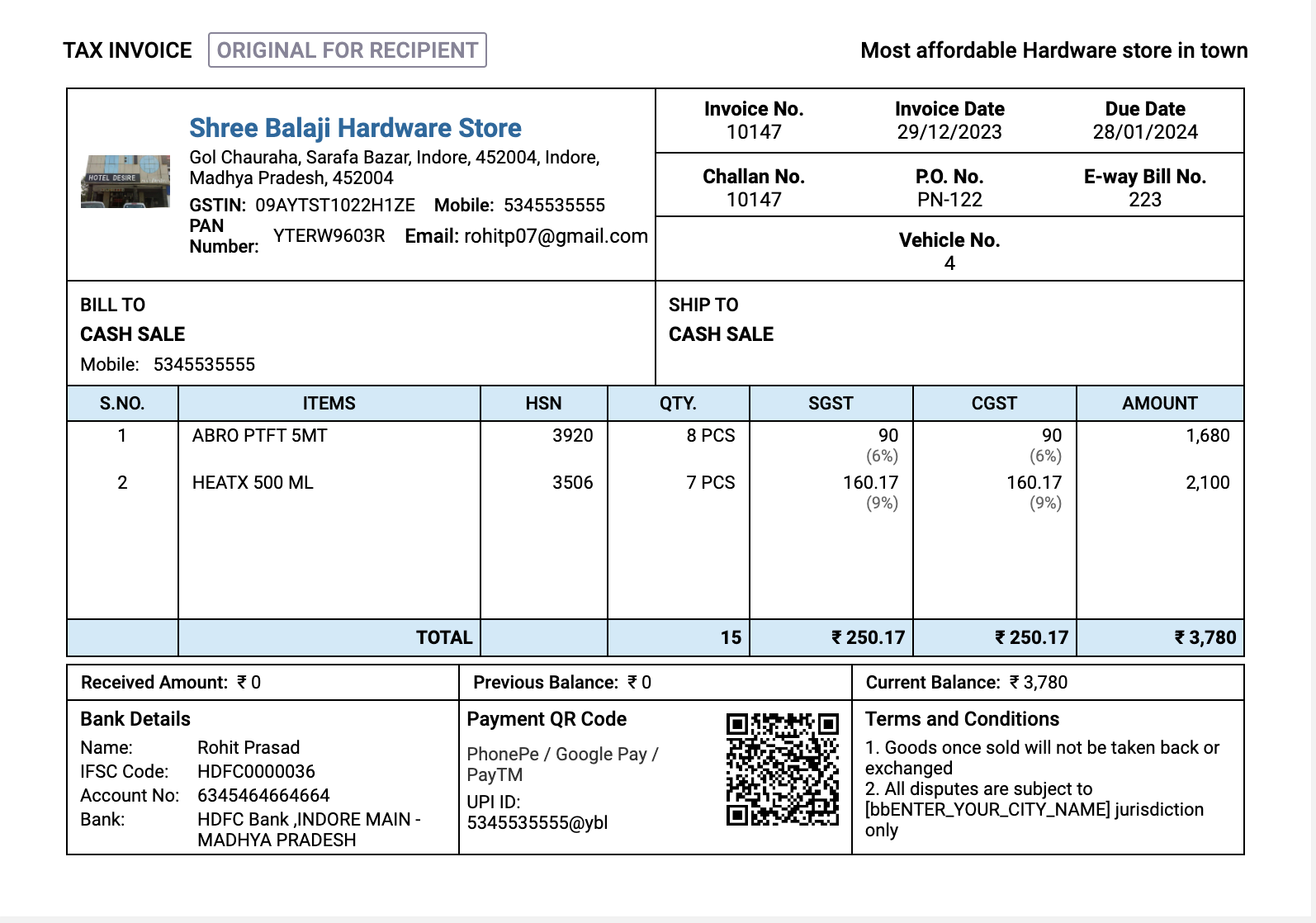 online billing software A5 Print